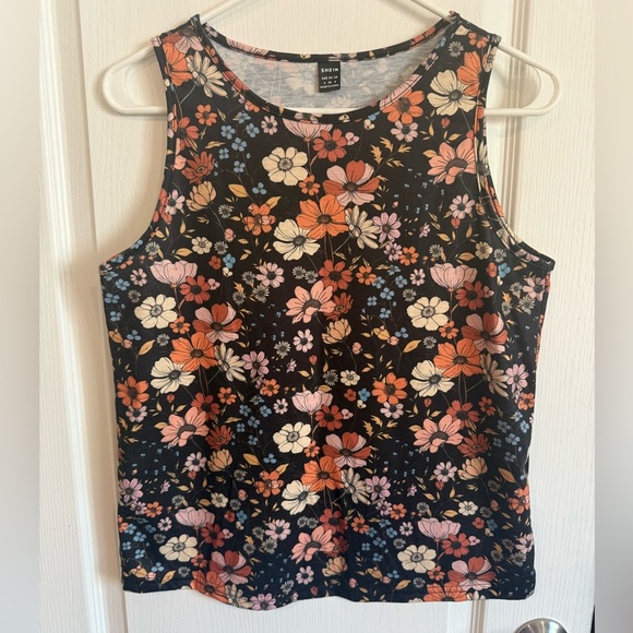 SHEIN Tops - SHEIN Black Floral Tank Top with Multicolor Blooms